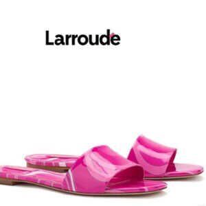 Larroude - Ivy Flat Mule Pink Wave print patent leather